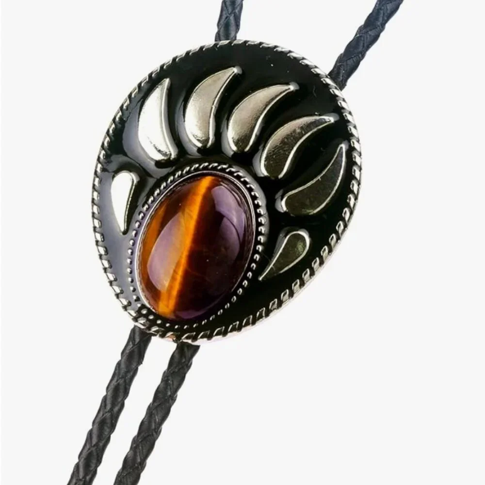 Bear & Tiger Eye Vintage Native American Western Bolo Tie